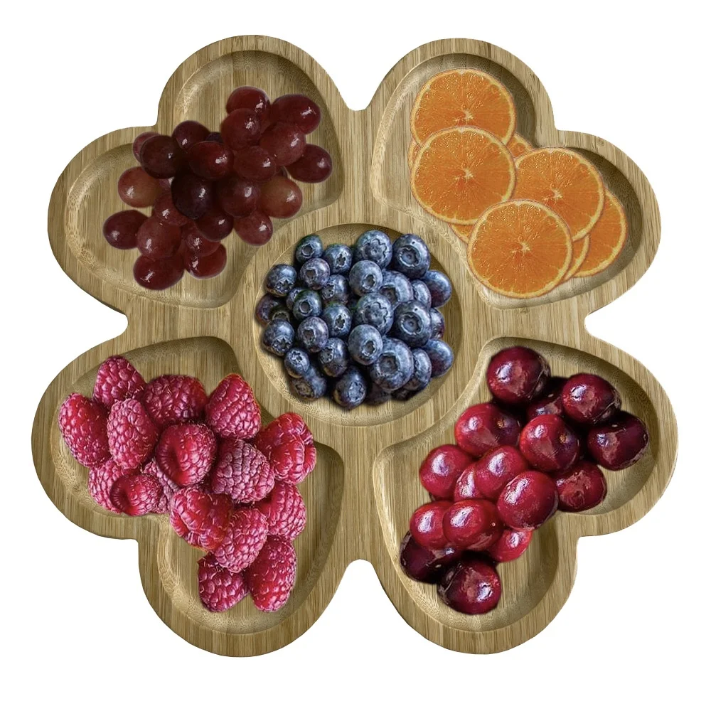 Cheap price round biodegradable nordic divided decorative fruit nut serving tray bamboo plates
