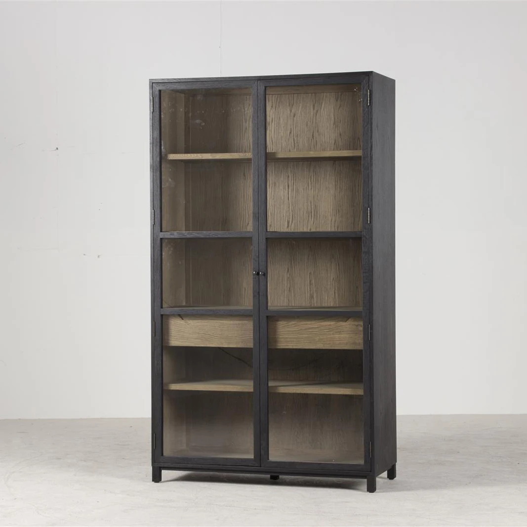 Mrs Woods Modern Living Room Furniture Cabinet with Glass Shelves with Glass Doors Wooden Bookshelf for Bedroom Home