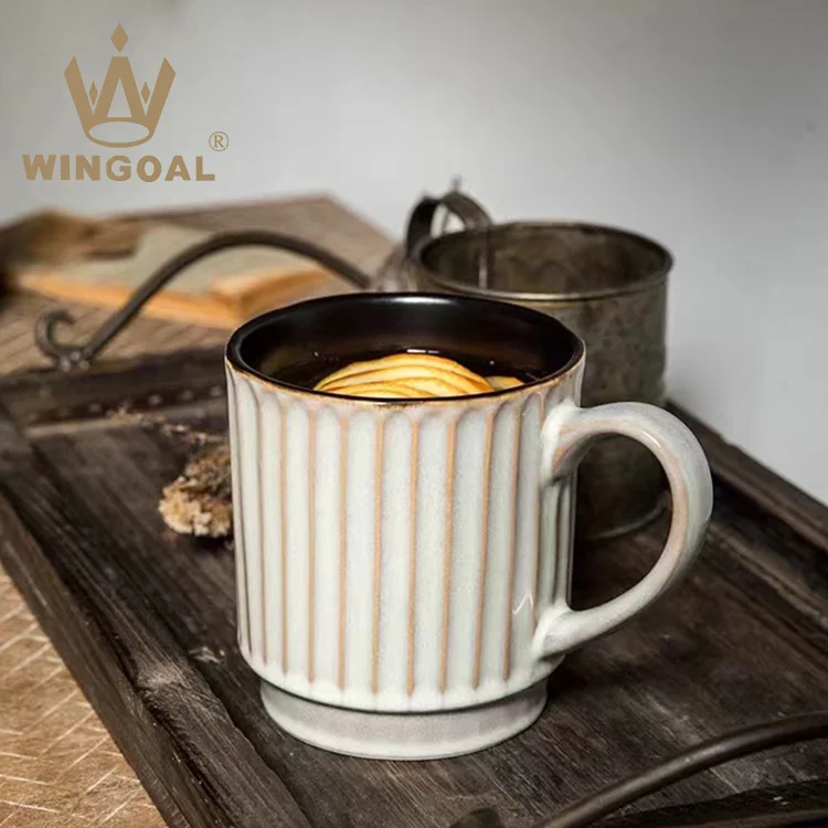 wholesale American vintage striped mug Variable glaze household ceramic milk mug large volume breakfast mug Gift cups