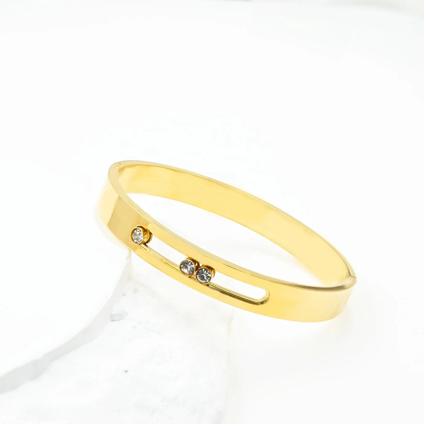 Wholesale Hot Sale Cube Three Diamond Sliding Zircon Necklace Bracelet Earrings Ring Jewelry Set Stainless Steel Jewelry Set