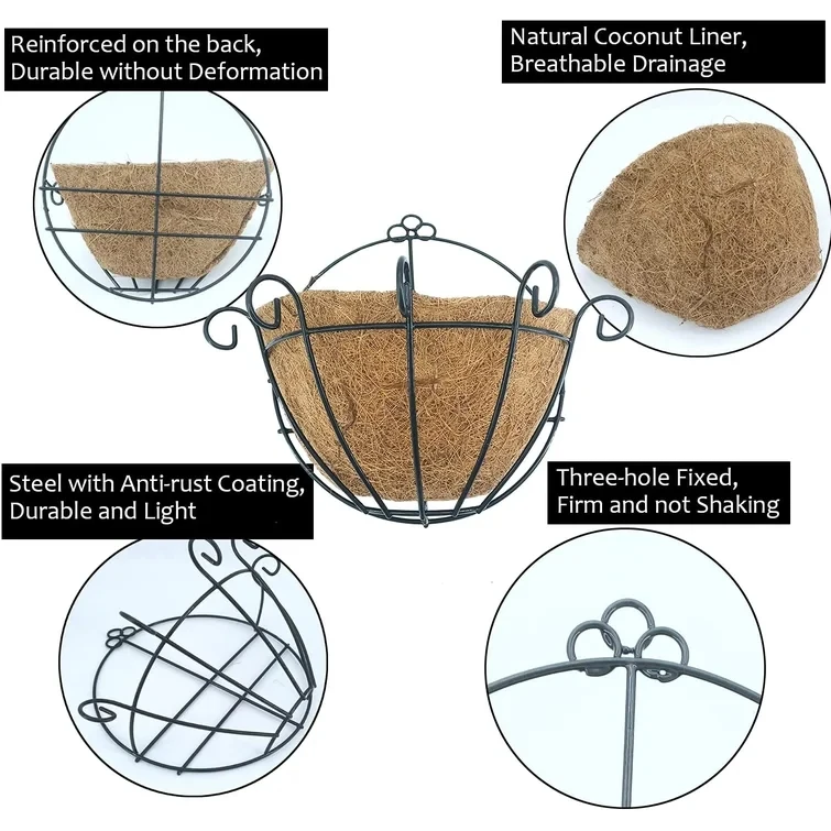 Home Garden Decoration Planting Container Hanging Flower Basket Rattan Basket Plants Stand Coco Liner Hanging Plant Basket