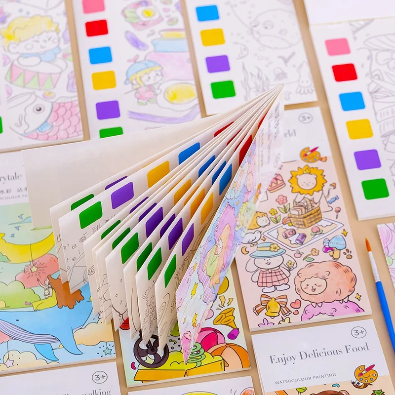 2024 Children Watercolor Paper Book For Painting Pocket Books Drawing Watercolour Paint Set Toys For Kids