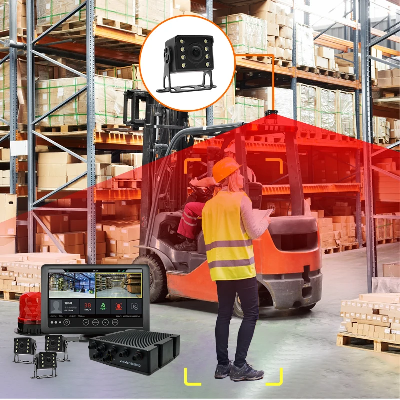 Factory forklift vehicle fleet management pedestrian detection system forklift ai collision warning system with camera