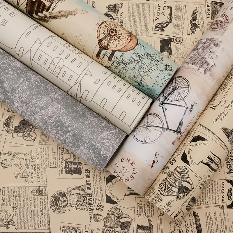 Factory Supply Cheap Printed Wall Paper Rolls Vintage Style PVC Self Adhesive Wallpaper