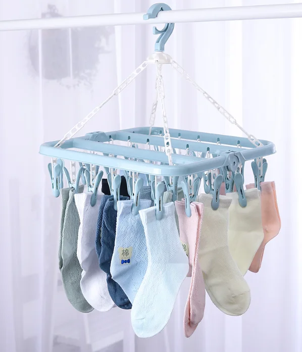 MJ Hot Selling Foldable Clothes Plastic Hanger For Scarf Socks Hook And Underwear Hanger With 32 Clips With Best Price