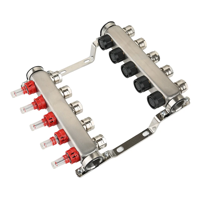 Spot Supply 2-12 Way Brass Water Manifold With Water Flow Meter For Floor Heating System Quantity Custom ss manifold