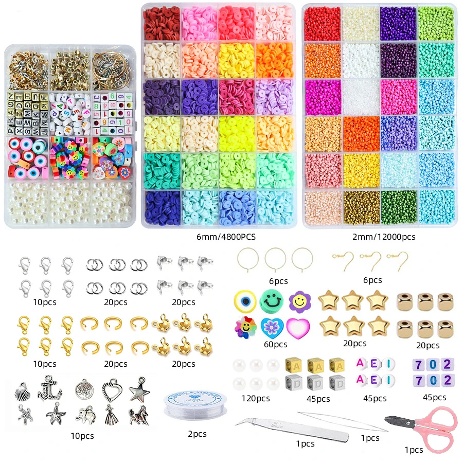 Hot Sale 6mm Polymer Clay Beads Bracelet Kit Diy Handmade Clay Charms Clay Fruit Beads Flat Beads With Scissors For Girls