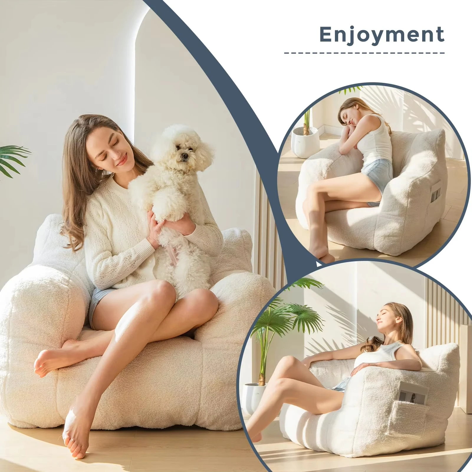 Бескаркасный мешок Sherpa Boucle tifted Bean премиум качества для гостиной с карманом чтения ленивый плюшевый диван Сжимаемый
