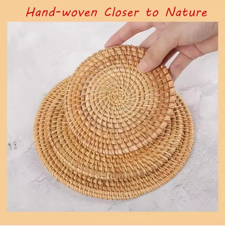Natural hand woven rattan coasters Hand made natural rattan cup Mat epoxy resin coasters