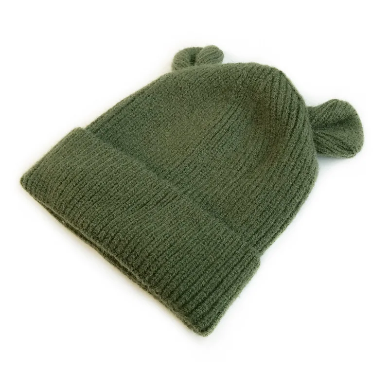 Colorful Ribbed Beanie Hat With Bear Ears For Kids Knit