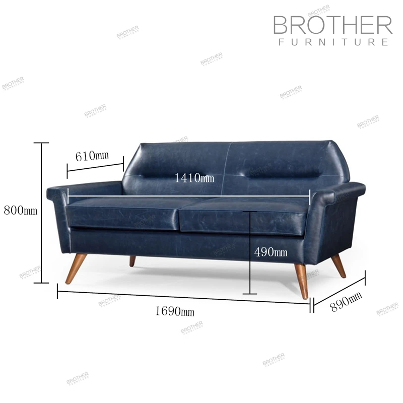 china modern living room nordic Navy Blue 2 seater sofas genuine leather sofa wholesale