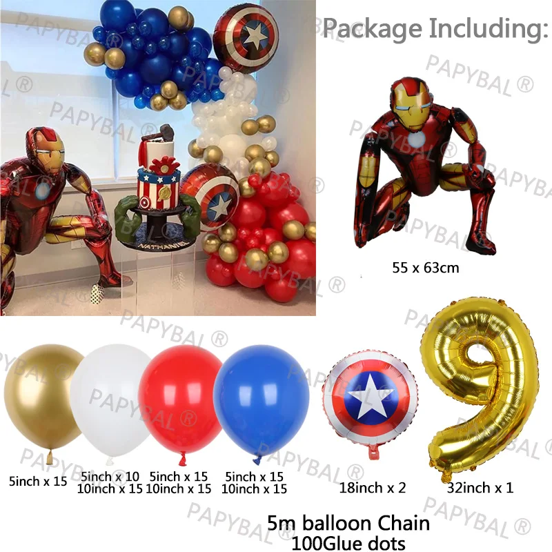 106pcs Balloons Garland Arch Big 3D Spiderman Foil Ballon 32inch Number Baloon Kids Birthday Gifts Party Decors Supplies