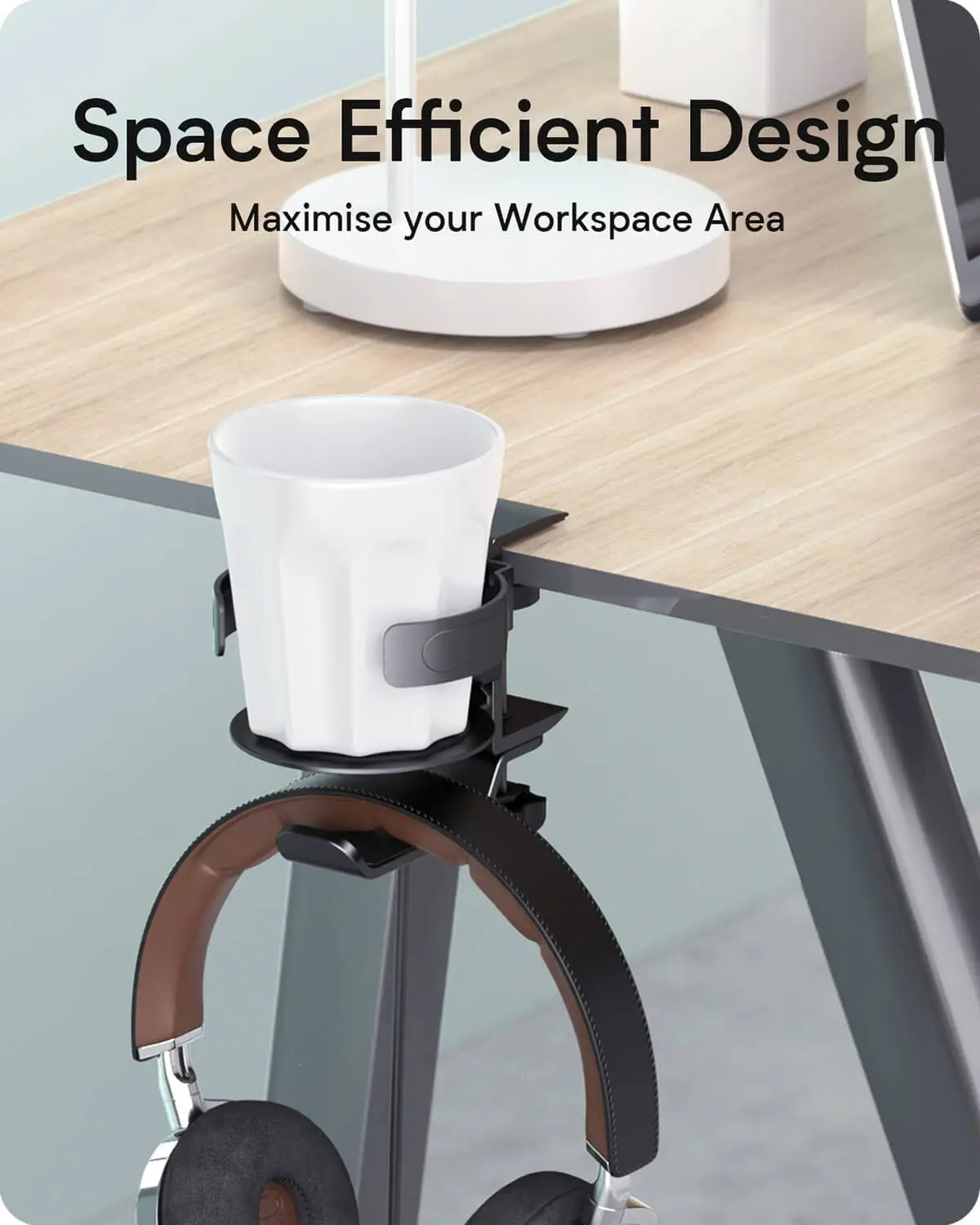 Under Table Headphone Holder Mechanical Telescoping Anti-Spill Cup-Holster 360 Rotation Hanger Stand Hook with Cable Organizer