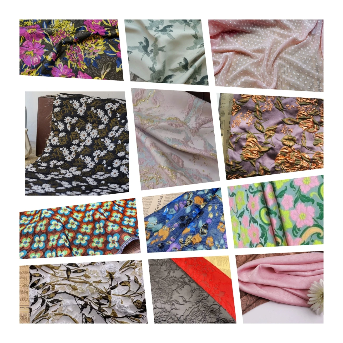 Factory wholesale Brocade Jacquard Chiffon Cut Flower fabric Satin fabric Print fabric welcome contact