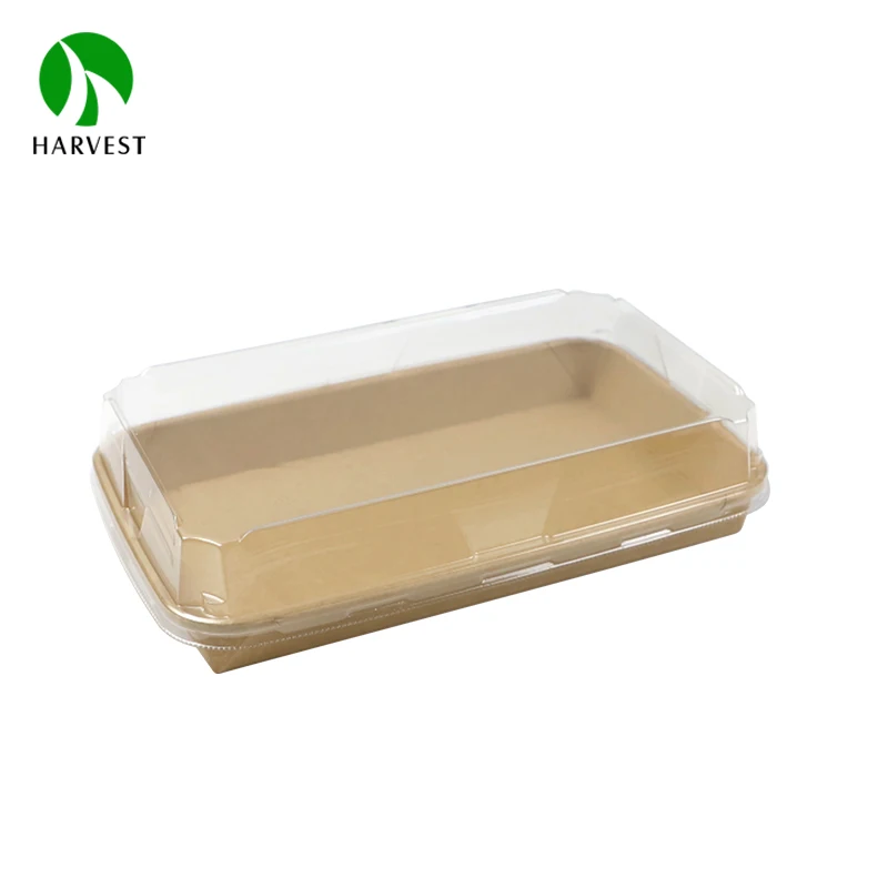 Wholesale catering supplies packaging takeaway disposable kraft paper food box with clear lid