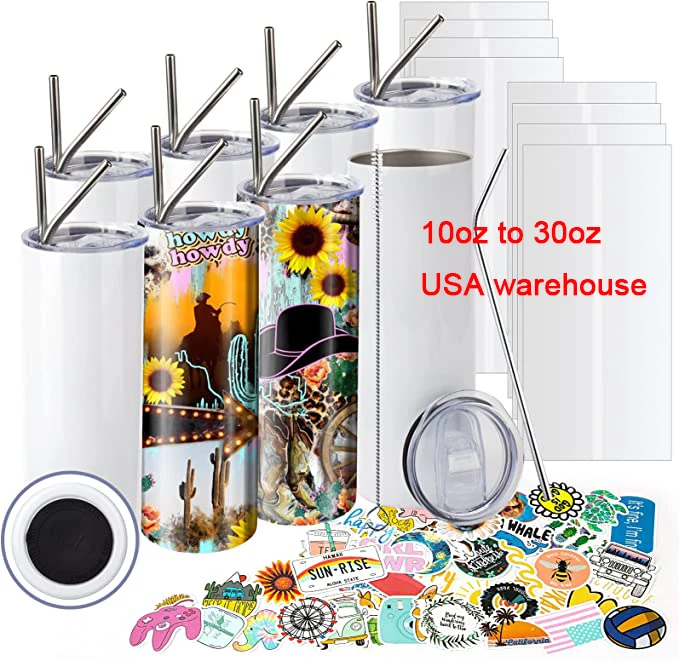Sublimation Blanks Coffee Mug Metal Tumbler Double Wall Stainless Steel USA Vacuum Insulated Tumbler Straight Stock 20 Oz 30oz