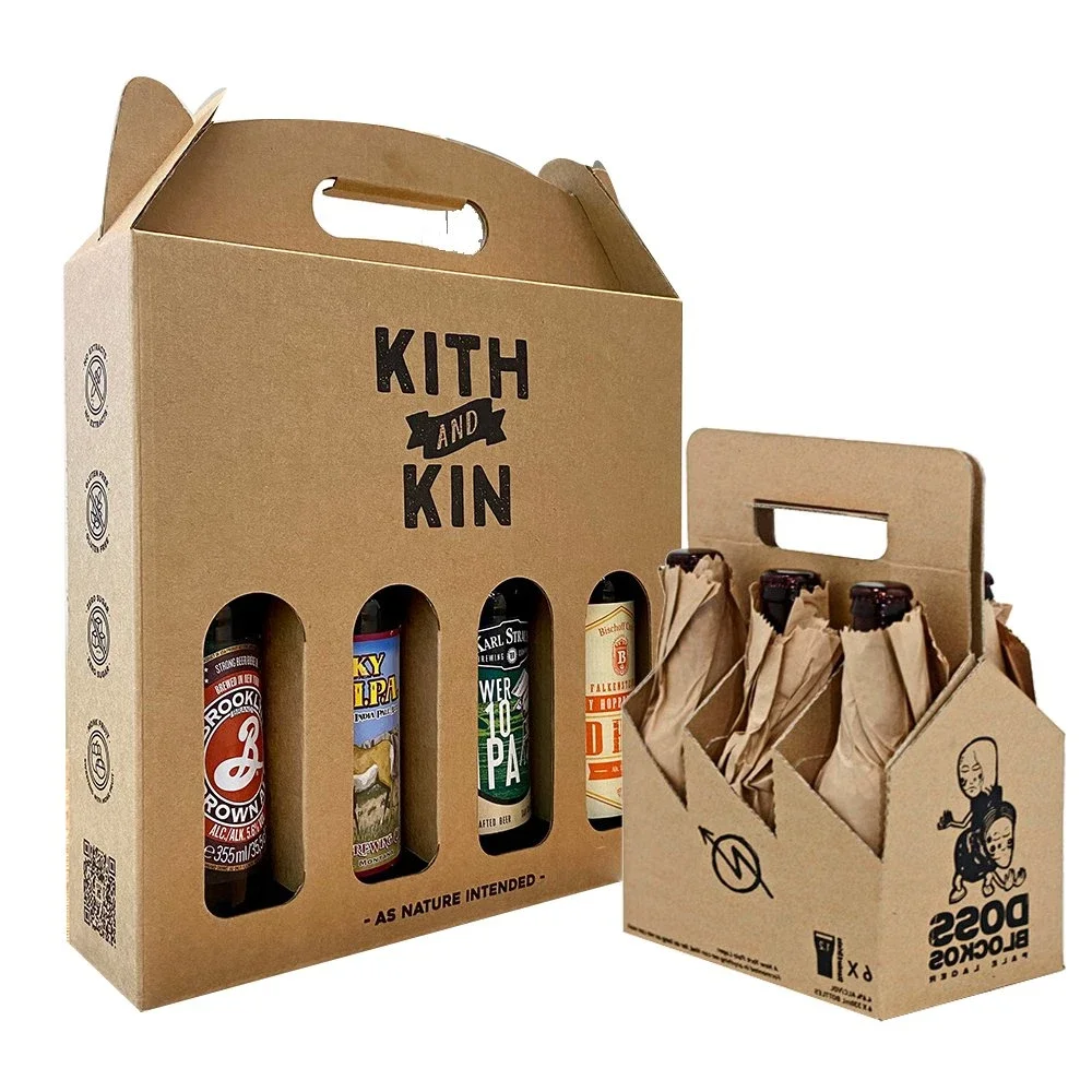 Cheap Price Custom Six Pack Carrier Liquor Beer Box Foldable Kraft Paper Corrugated Carton Wine Packages Gift Box for Bottles