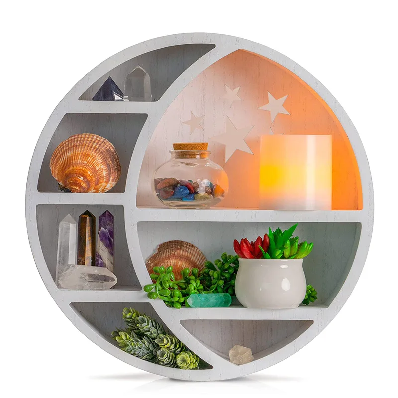 Rustic wooden moon shelf wooden wall mounted moon floating shelf