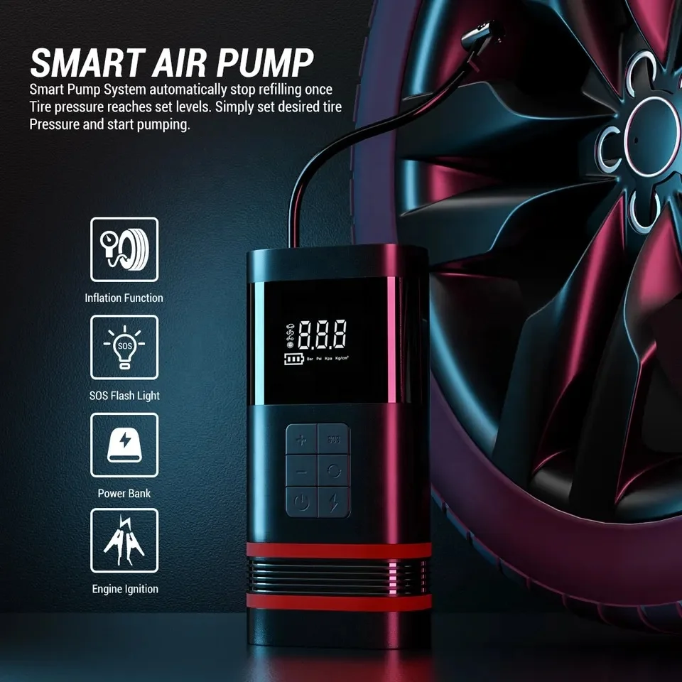 Wireless High Power 100W Air Pump 7500mAh 12V Power Bank Bicycle Motorbike Ball Tire Inflator with Jump Starter LED SOS Light