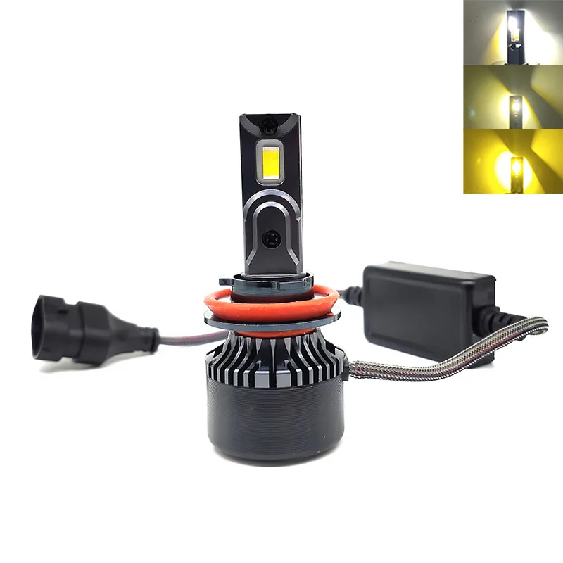 Three Colors 3000K 4300K 6000K F8C Headlamp Tricolors Hi/lo Beam Car LED Headlight H1 H3 H11 H13 880 9005 9006 Auto Fog Lamps