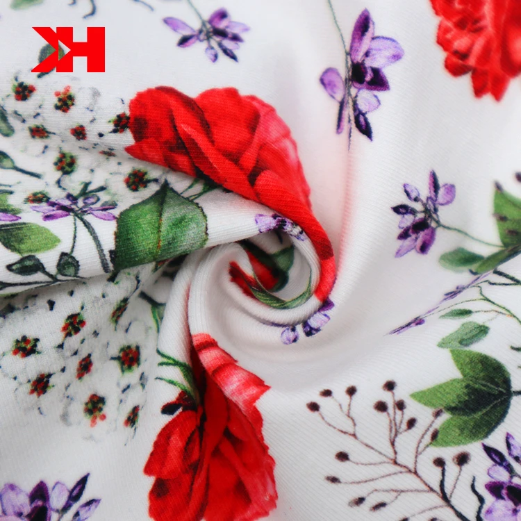 2021 New Arrival 220GSM 155cm 95% cotton 5% spandex floral printed lycra fabric for garment