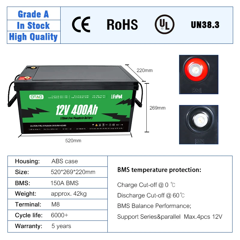 Lithium Ion Battery Pack 12V 24V 400AH 200AH 100AH Lifepo4 Baterias De Litio Portable Power Station Bank Solar Storage Batteries