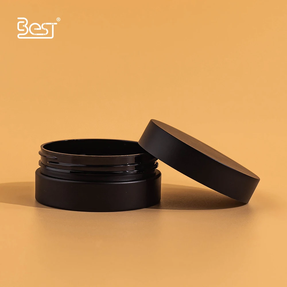 fancy skincare cosmetic matte black plastic 100ml 50ml jars with lids and spoon for cleansing oil sugar body scrub jars plastic