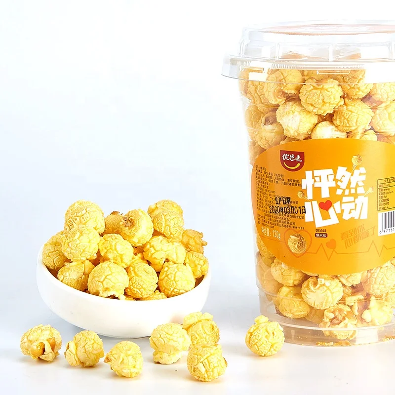 Chinese 120g Barrel Chocolate Cream Caramel Flavor Popcorn Puffed Food Leisure Snacks for Movie