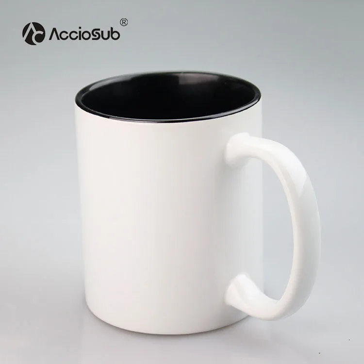 Hot Sell 11oz Milk Coffee Beer Can Inside Colorful Ceramic Handle Concise Heat Transfer Blank Mug Customized Sublimation Mug