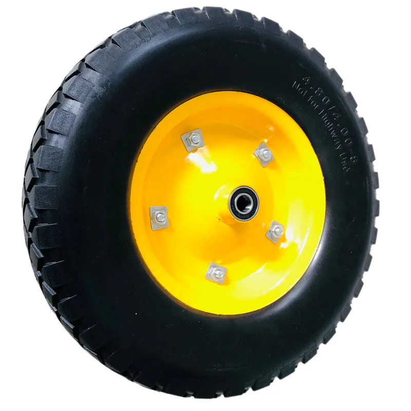 Solid Rubber Puncture Proof Tire Square Pattern PU Foam Wheelbarrow Wheels 4.00-8 16 Inch 4.80/4.00-8 With Metal Hub