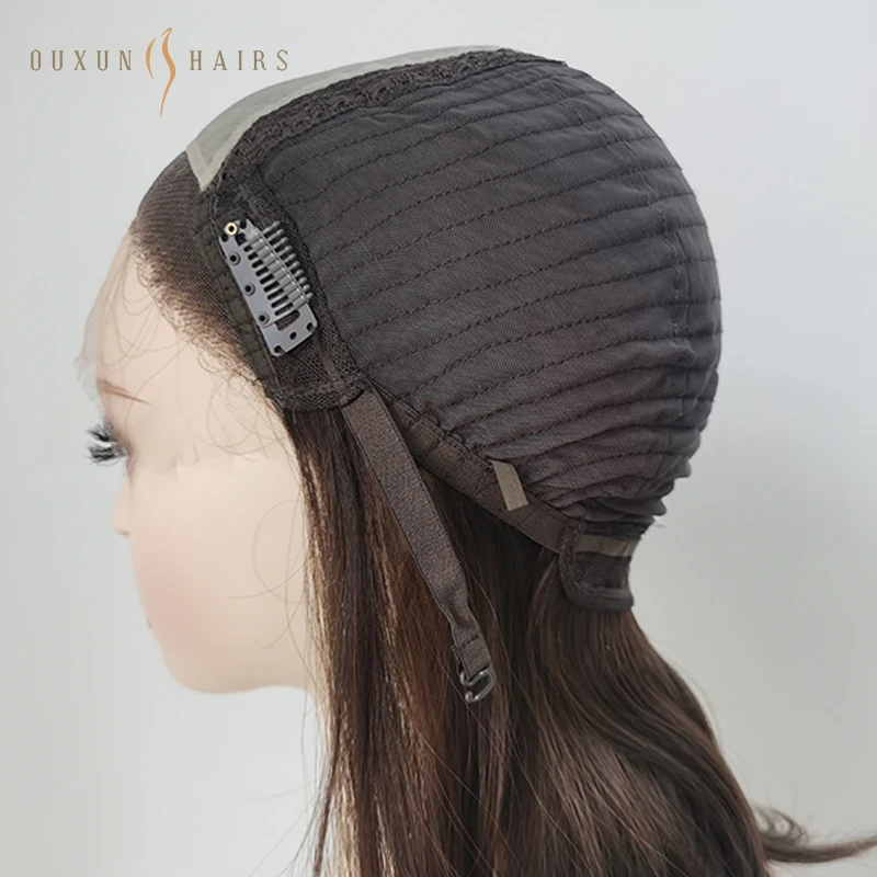 Wholesale Kosher Sheitel for Hair Loss European Double Drawn Natural Dark Brown Short Wig with Lace Top