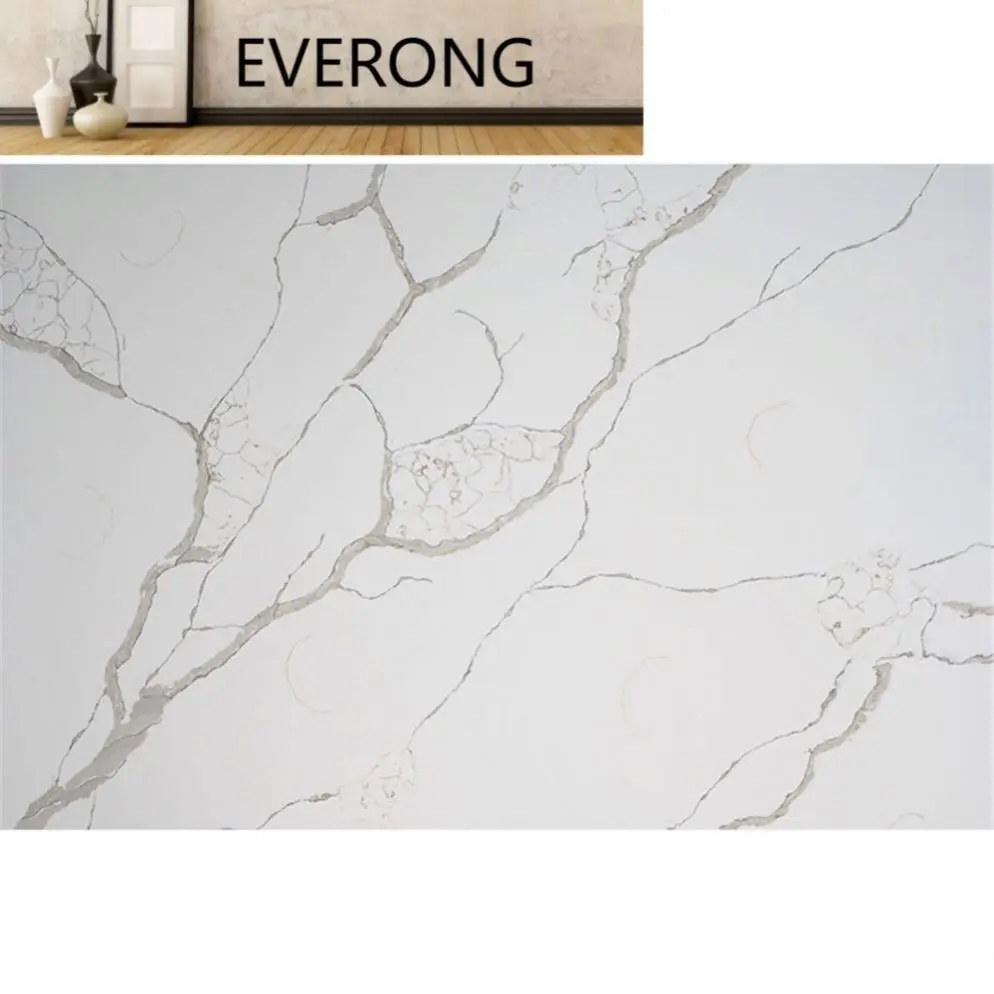 Chinese polish clear quartz stone white quartz Artifical countertop with grey veins