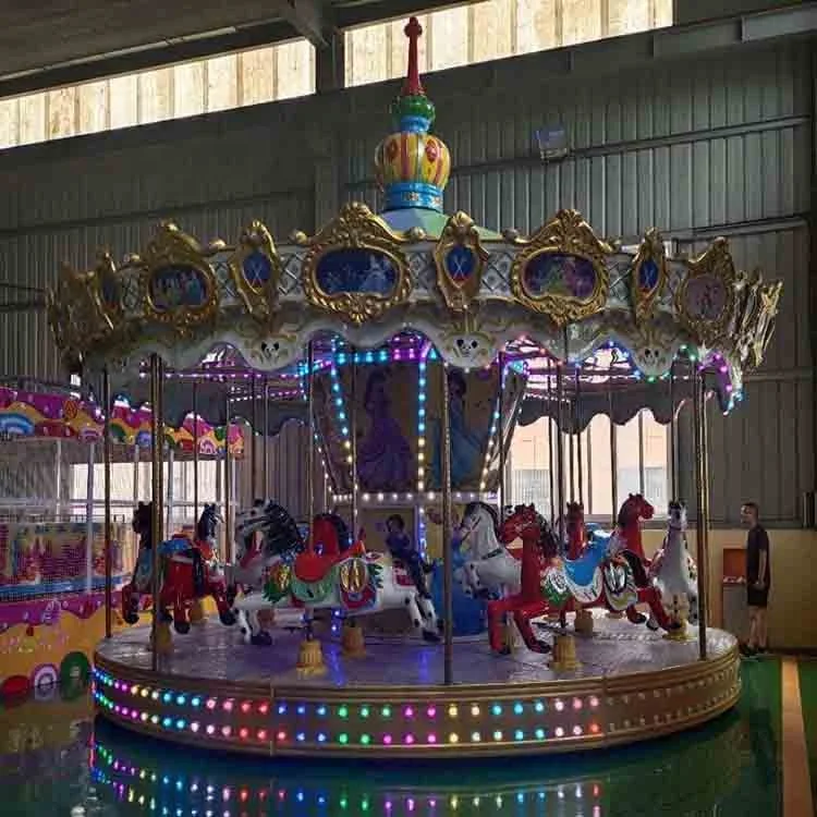 Factory Direct Sales Amusement Park Rides Entertainment Bottom Drive 16P Fiberglass Carousel Rides for Kids