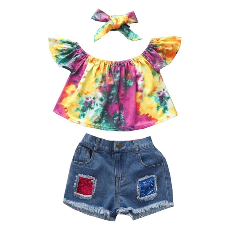 
Girls Summer Tie Dye Sets Ages 2-14 Years Old Denim Clothing Sets 