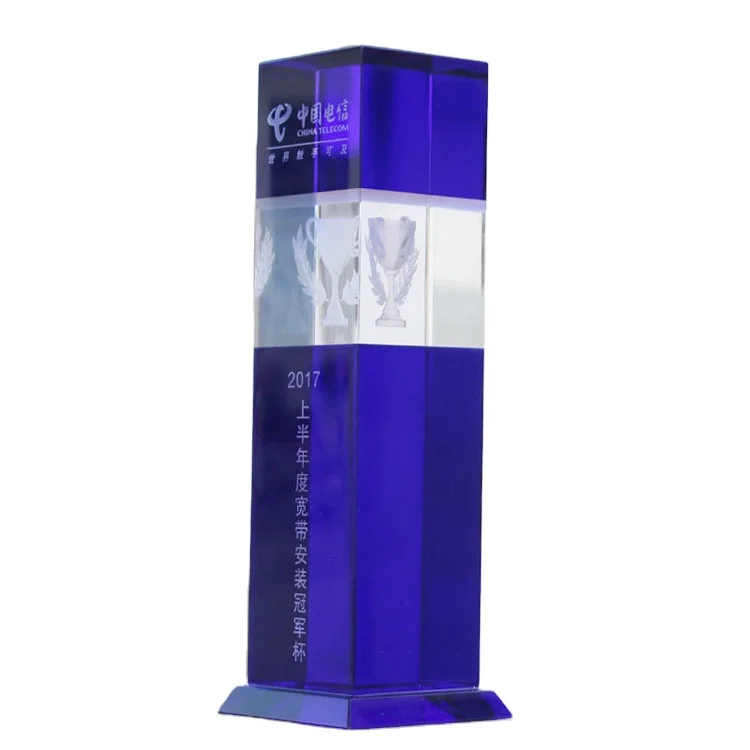 Комбинированный синий хрустальный блок прозрачный трофей Honor Crystal Glass с логотипом компании