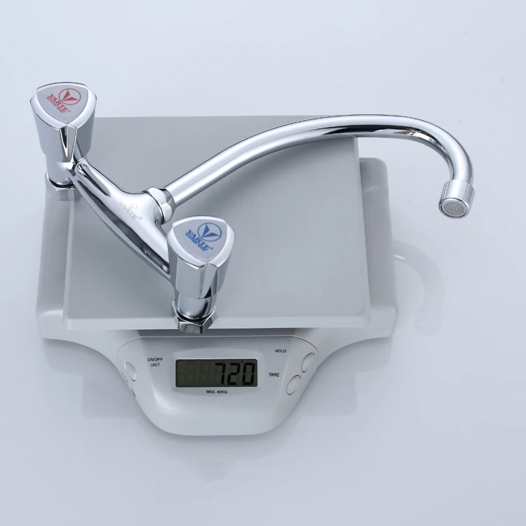 Hot And Cold Swivel Spout Wall-mounted Double-handle Brass Kitchen Sink Basin Mixer Taps Faucet