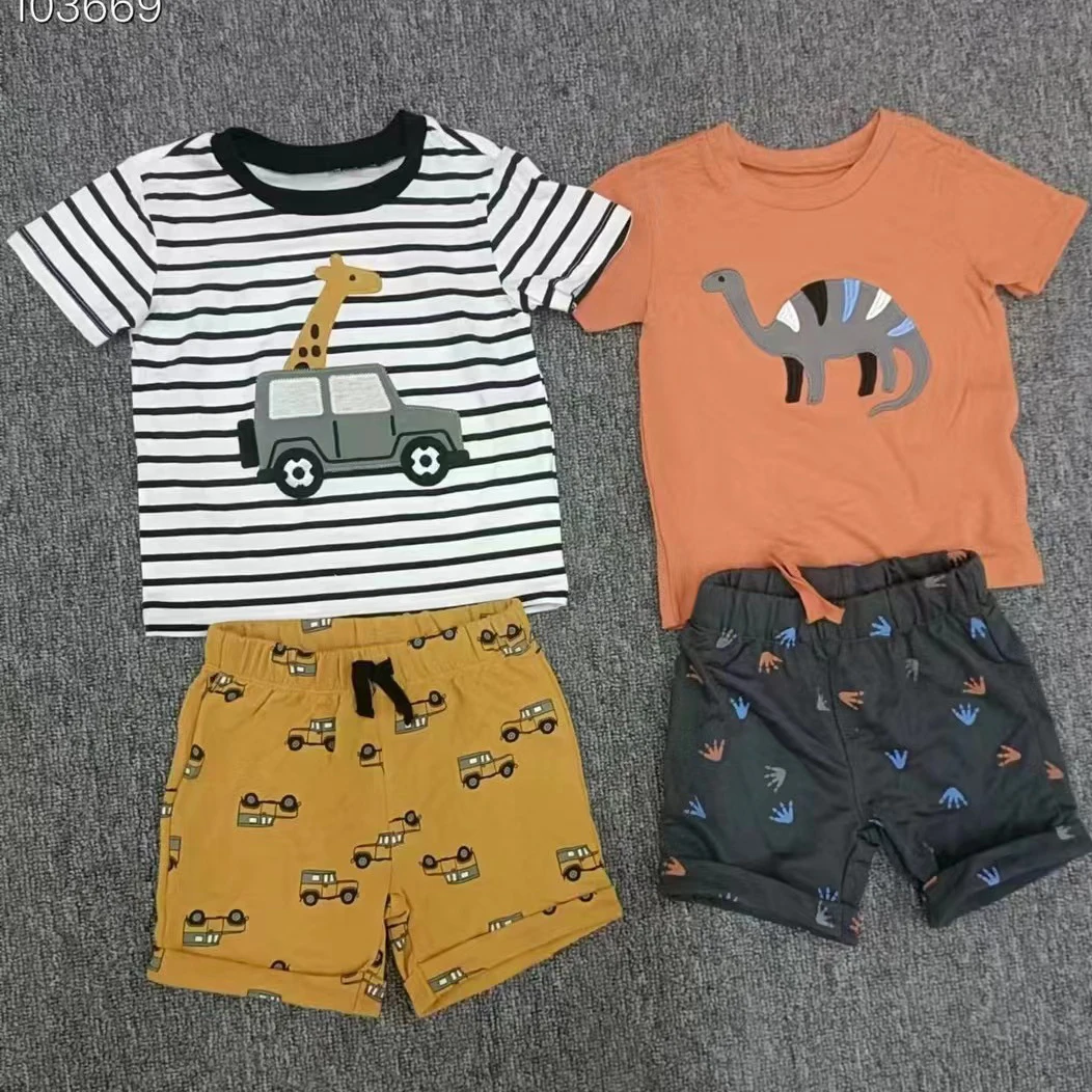 Wholesale Apparel stock from Bangladesh  Branded Overruns surplus Cotton Baby Clothes Set  T-shirts and shorts Baby Clothing Set