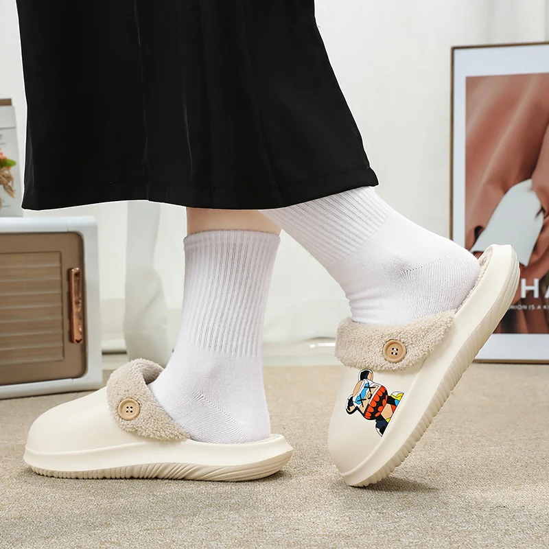 2023 Winter two-fold Furry Platform Sandals Flat Faux Fur Slides Slippers For Women Men