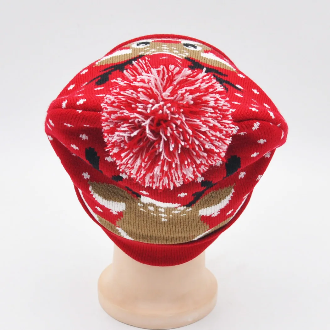 Christmas Flanging Knitted Hat With Ball With Led Colorful Lights For Adults And Children Decorative Hat