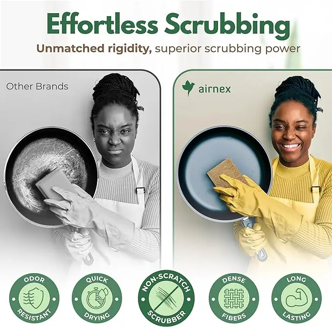 Eco-Friendly Coconut Fiber Scrub Pads Kitchen Biodegradable Scrubbing Pads Non Scratch Scouring Pads for Pots and Pans