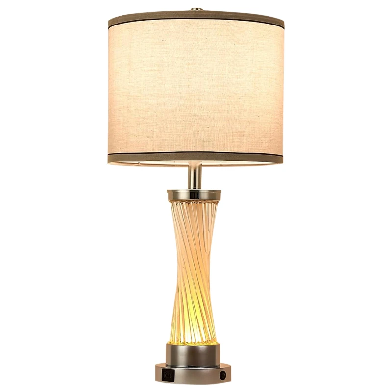 Modern Crystal Table Lamp 2-Piece Set 3-Way Dimmable Touch Control USB A+C Port Fabric Lampshade Bedroom Living Room Bedside