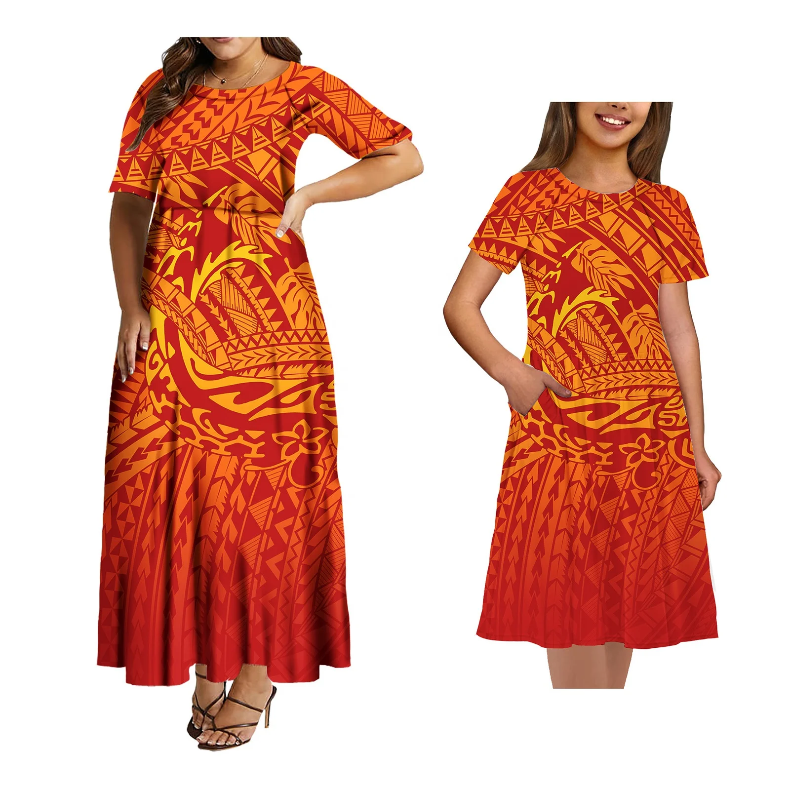 2025 Drop Shipping Polynesian Samoan Tribal Mommy And Me Dress Family Set Personality Fashion Ethnic Style Casual Dress