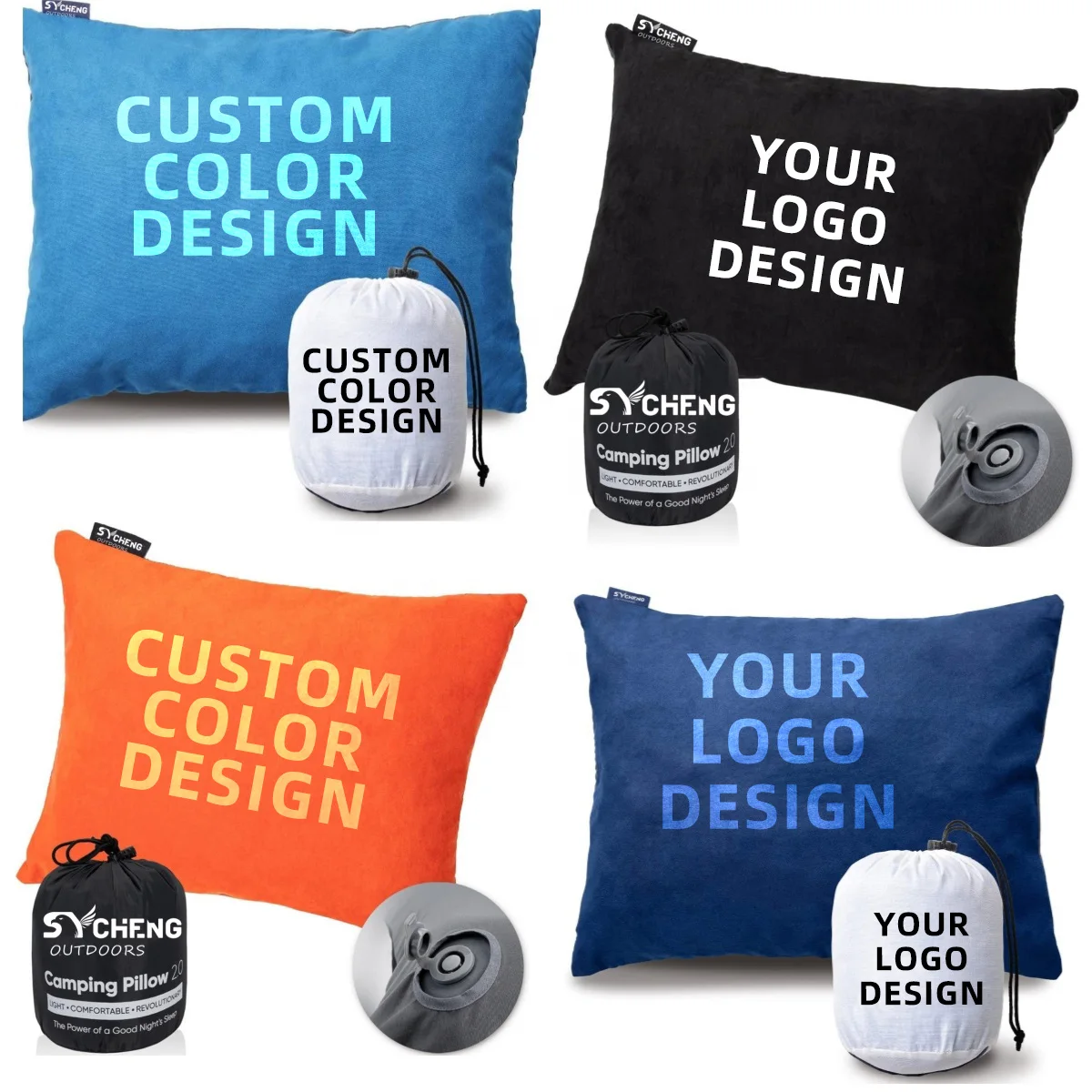 Custom Soft Outdoor Camping Pillow Inflatable Compressible Travel Pillow for Neck Support Sleeping Hiking and Aeroplane Use