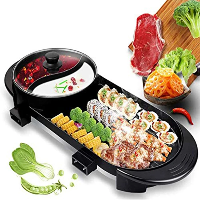 indoor tabletop electric hotpot bbq electric griller bbq korean electric smoker bbq grill manufacturer smokeless with hot pot