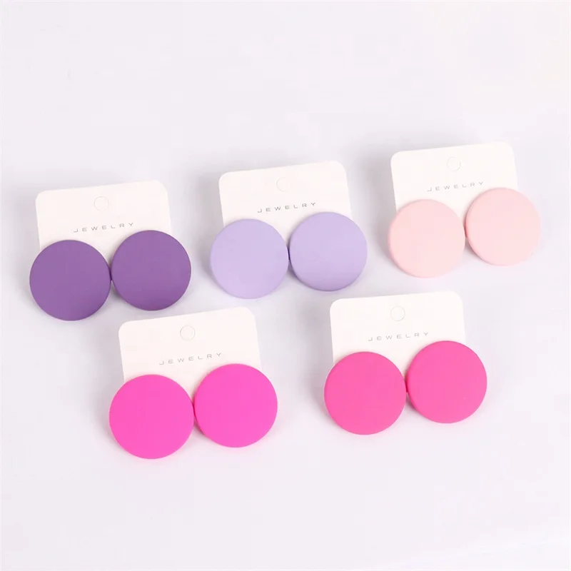 Minimalist Simple Round Stud Earring Candy Color Painting Circle Resin Stud Earrings For Young Girls