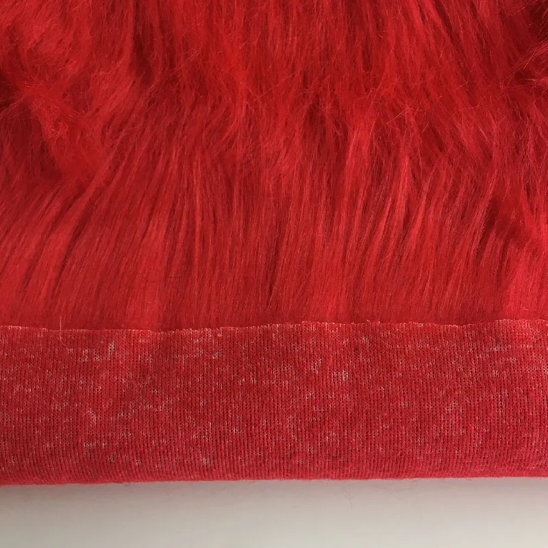 Red color long pile 110mm plush toy material imitation long hair fake faux fur fabric