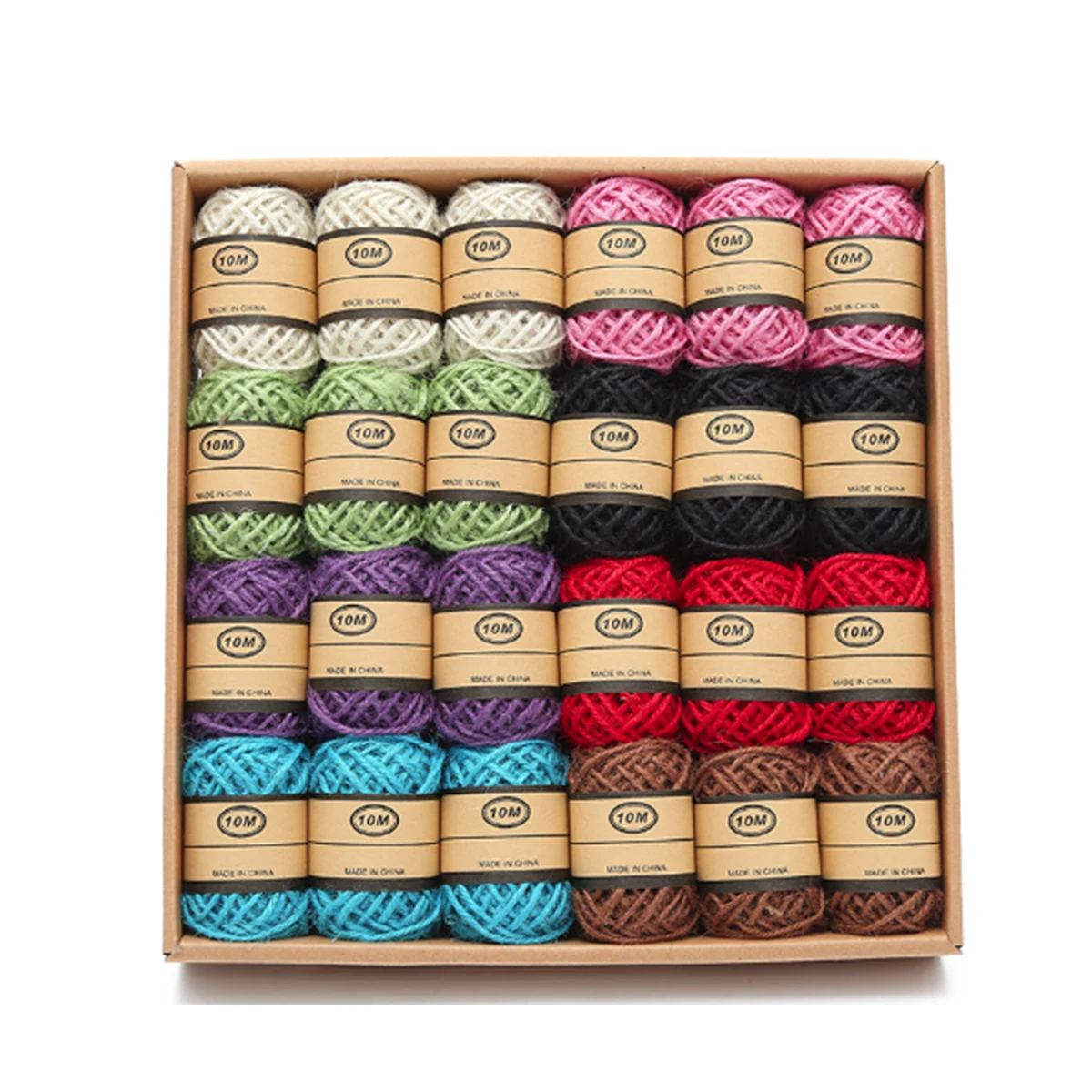 Charmkey 24 pcs set dyed different color red black 100% jute rope for craft 1.5mm 10 meter per ball DIY material wall decoration