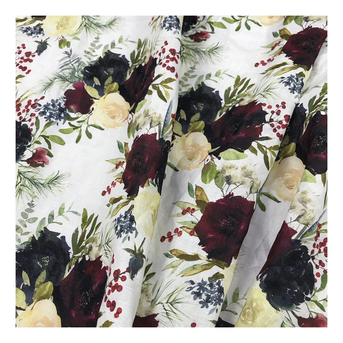 The factory outlet flowers design custom 100% linen fabric digital printing for garment