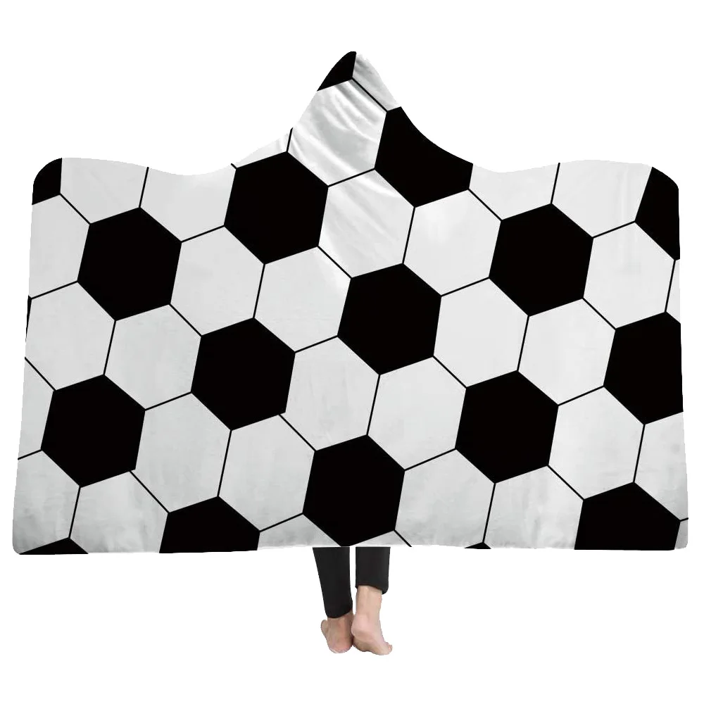 Wholesale 3D Printed Sports Themed Sherpa Blanket Custom Softball Soccer Hooded Wearable Throw Blankets For Adult