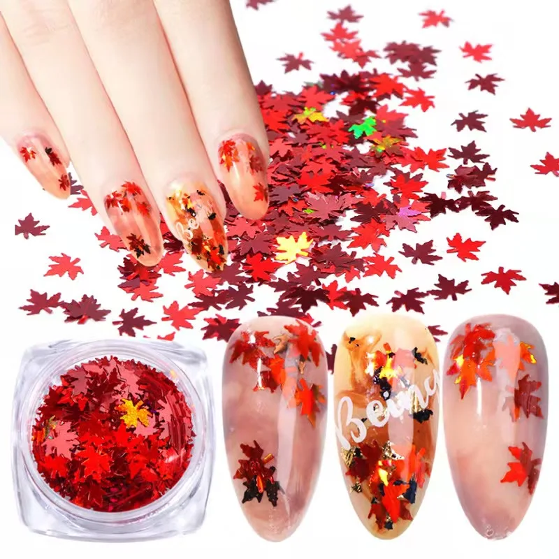 14 Colors Maple Leaves Nail Art Sequins Holographic Glitter Flakes Paillette Fall Leaf Stickers For DIY Nails Autumn Decorations